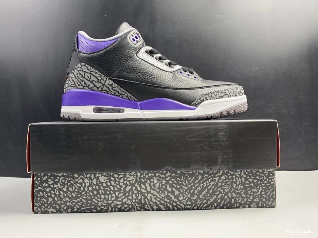 Black Retro Jordan 3 050 Court Air CT8532 Purple 1022
